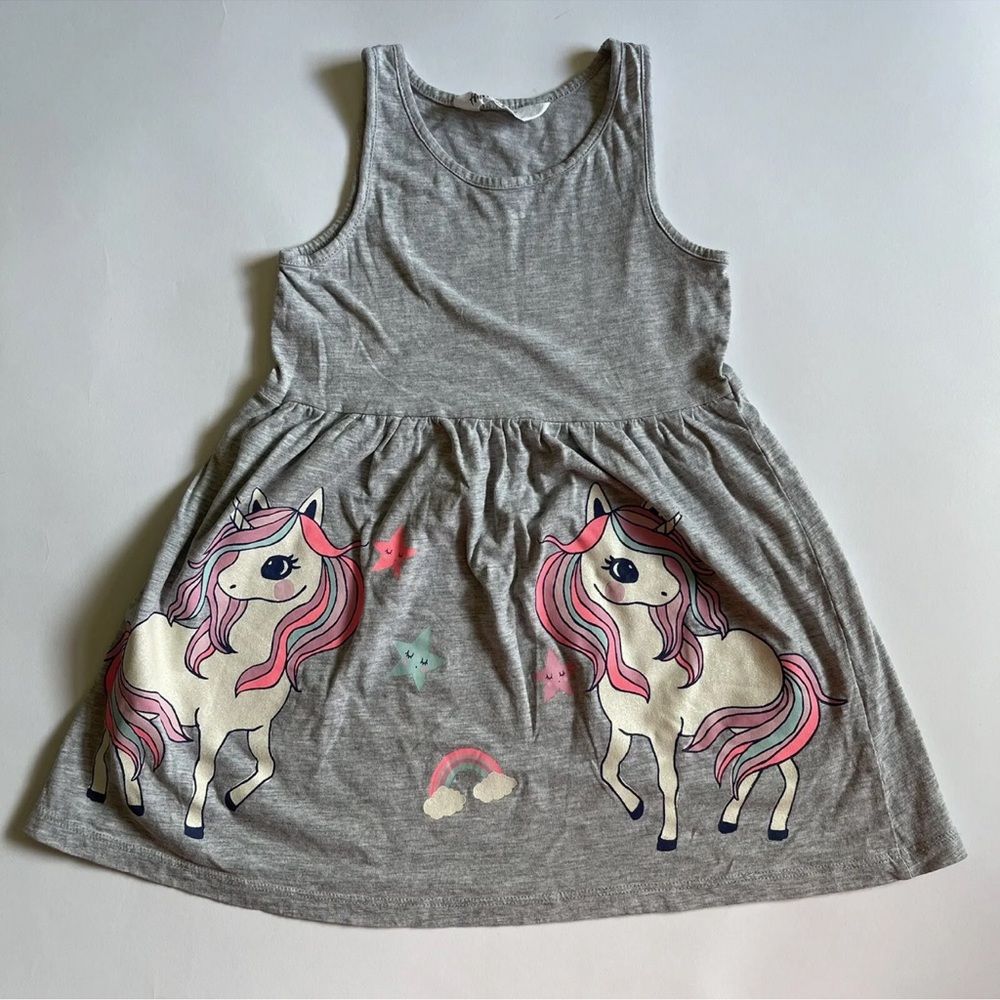 H&M Unicorn Sleeveless Skater Dress Size 2-4y Gray